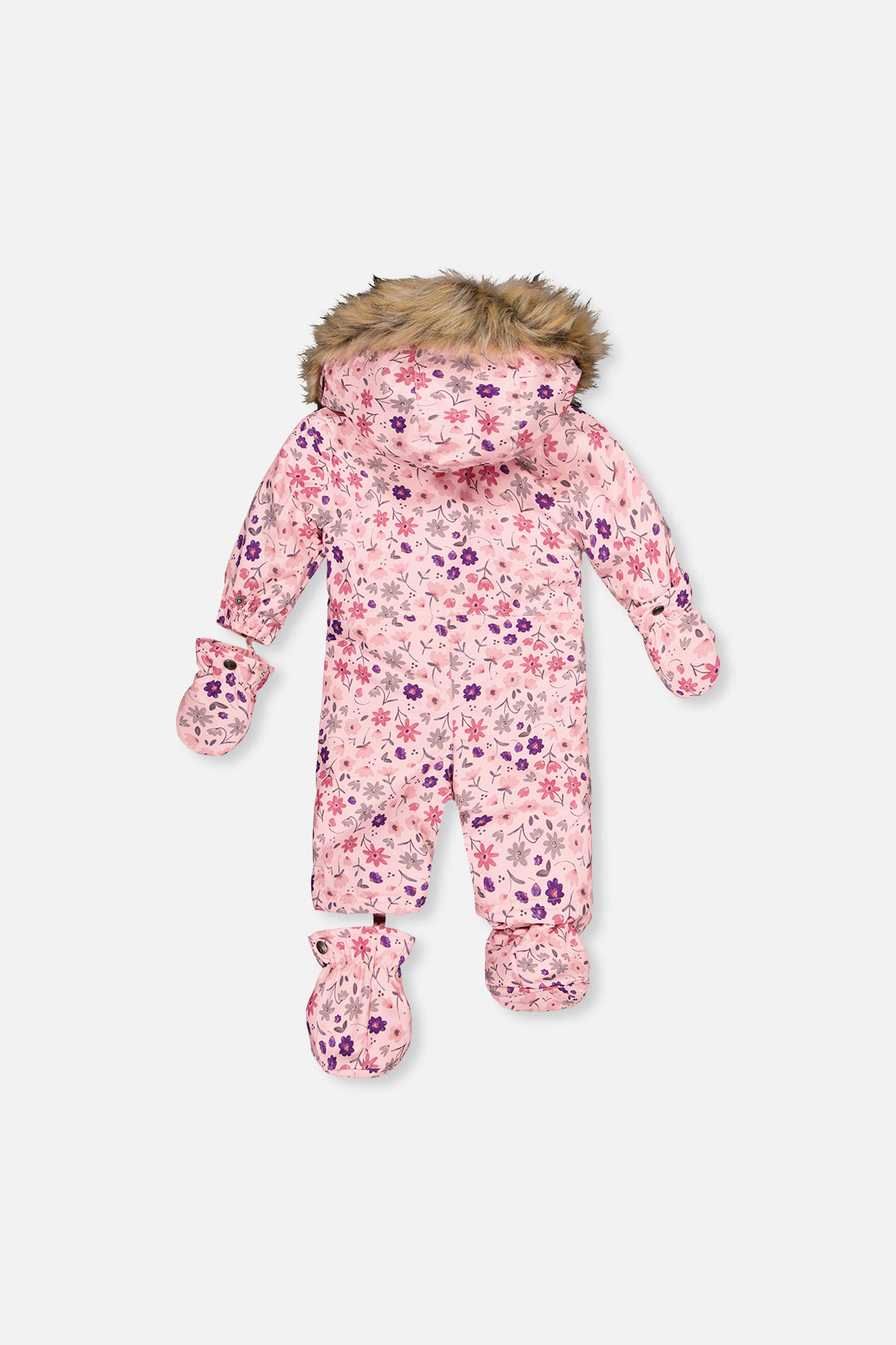 Baby One Piece Snowsuit Adapted For Car Seats Pink Mini Flower Print-4