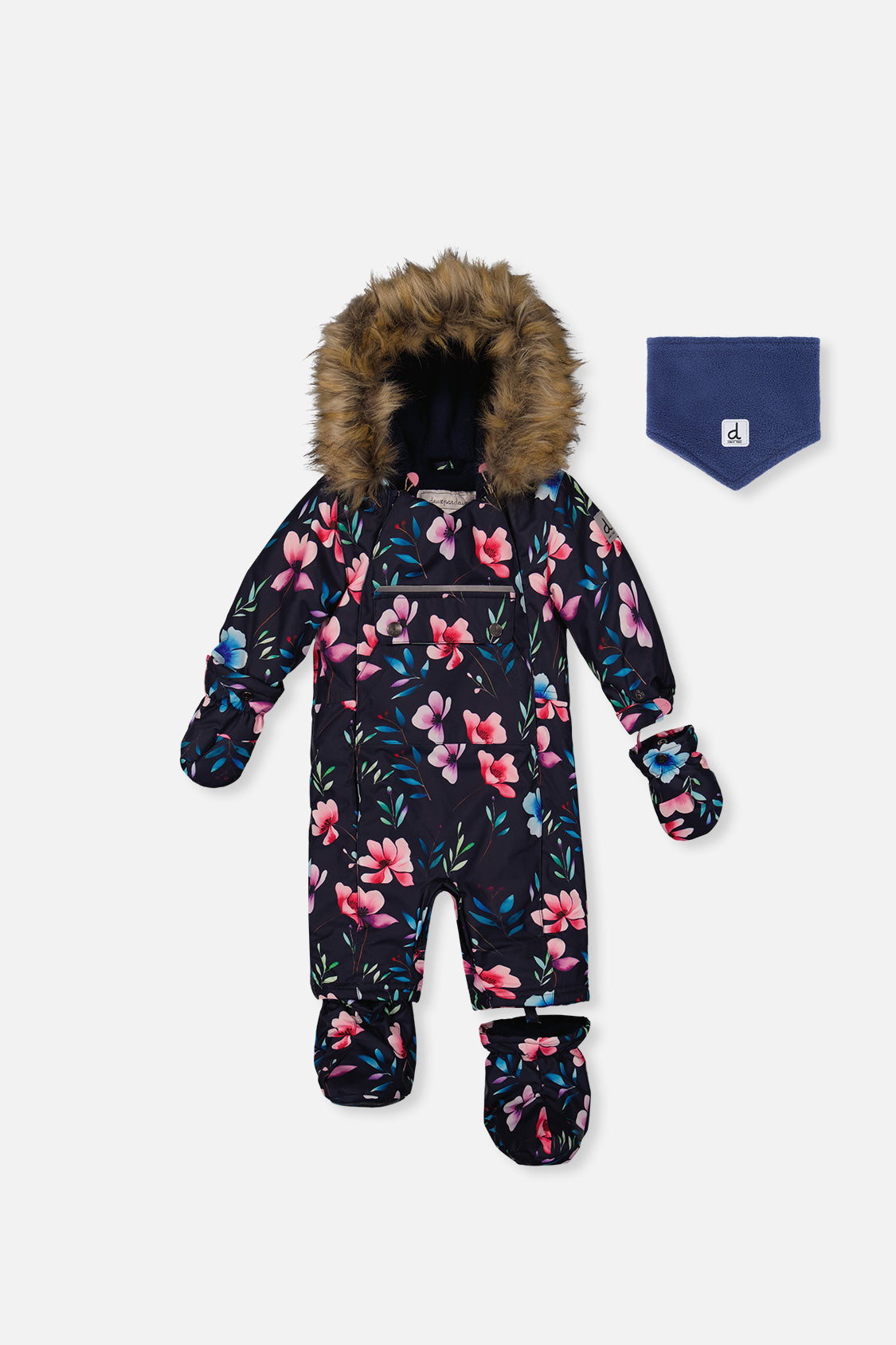 Baby One Piece Snowsuit Adapted For Car Seats Blue Floral Print-0