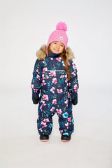 Baby One Piece Snowsuit Adapted For Car Seats Blue Floral Print-1