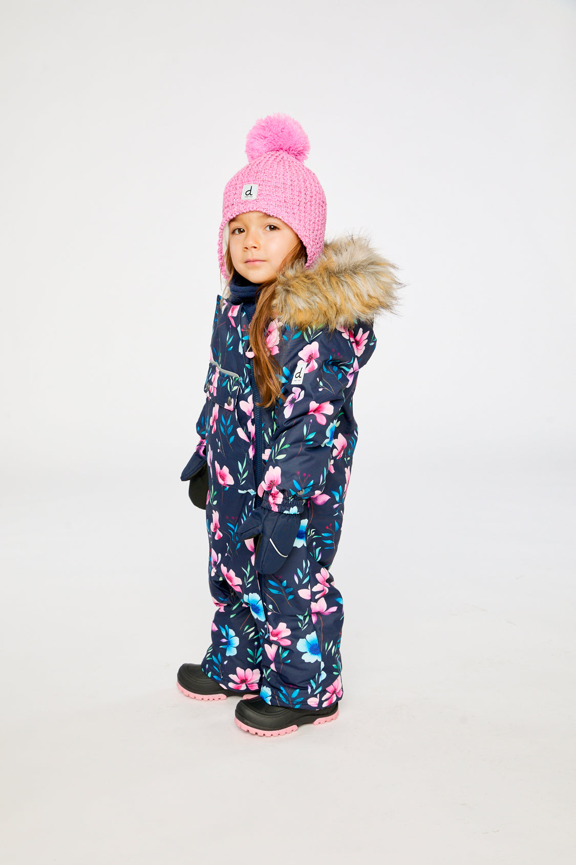Baby One Piece Snowsuit Adapted For Car Seats Blue Floral Print-2