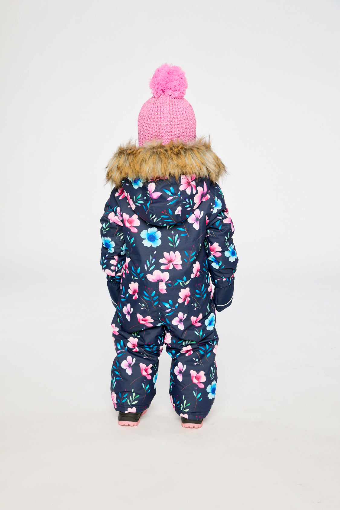 Baby One Piece Snowsuit Adapted For Car Seats Blue Floral Print-3