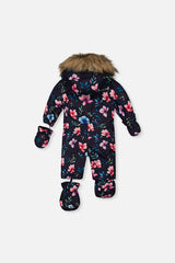 Baby One Piece Snowsuit Adapted For Car Seats Blue Floral Print-4