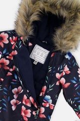 Deux par Deux Baby One Piece Snowsuit Adapted For Car Seats Blue Floral Print