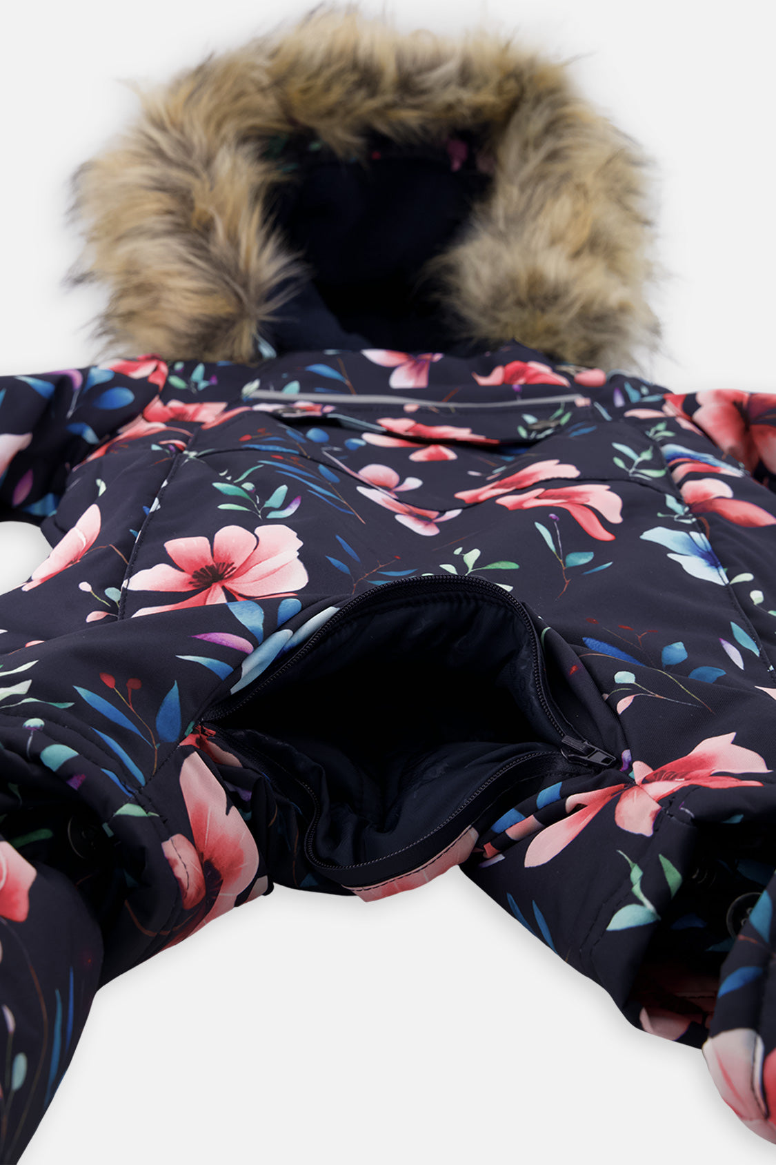 Deux par Deux Baby One Piece Snowsuit Adapted For Car Seats Blue Floral Print
