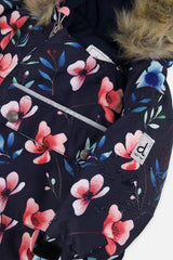 Deux par Deux Baby One Piece Snowsuit Adapted For Car Seats Blue Floral Print