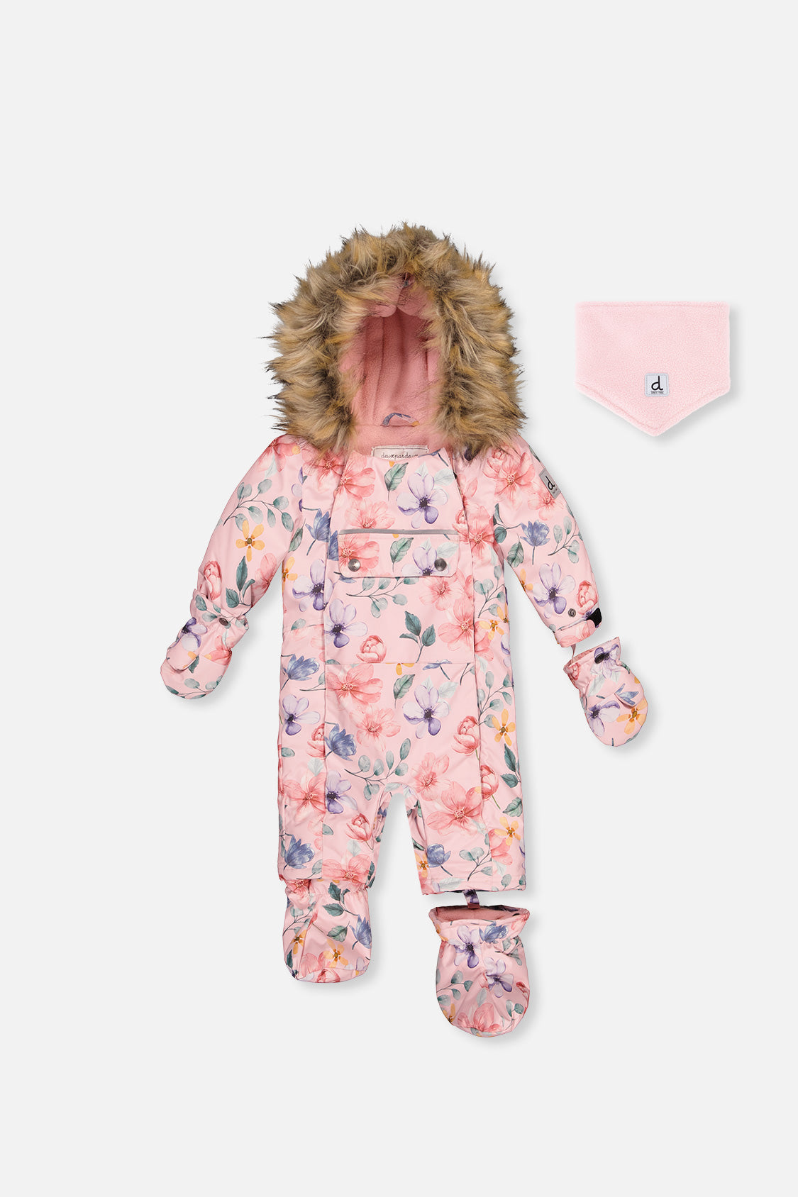 Baby One Piece Snowsuit Adapted For Car Seats Pink Floral Print-0