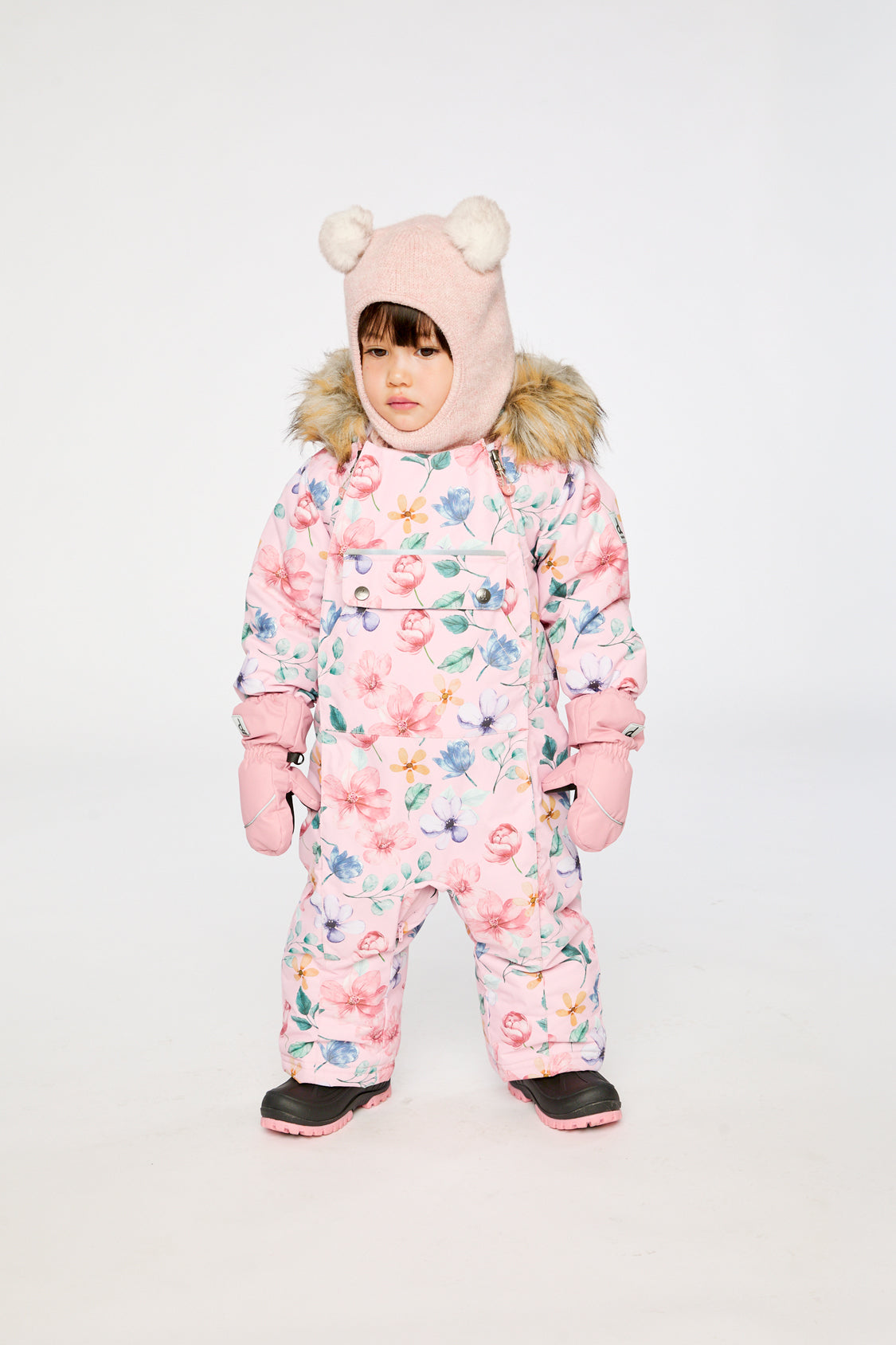 Baby One Piece Snowsuit Adapted For Car Seats Pink Floral Print-3