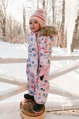 Baby One Piece Snowsuit Adapted For Car Seats Pink Floral Print-1