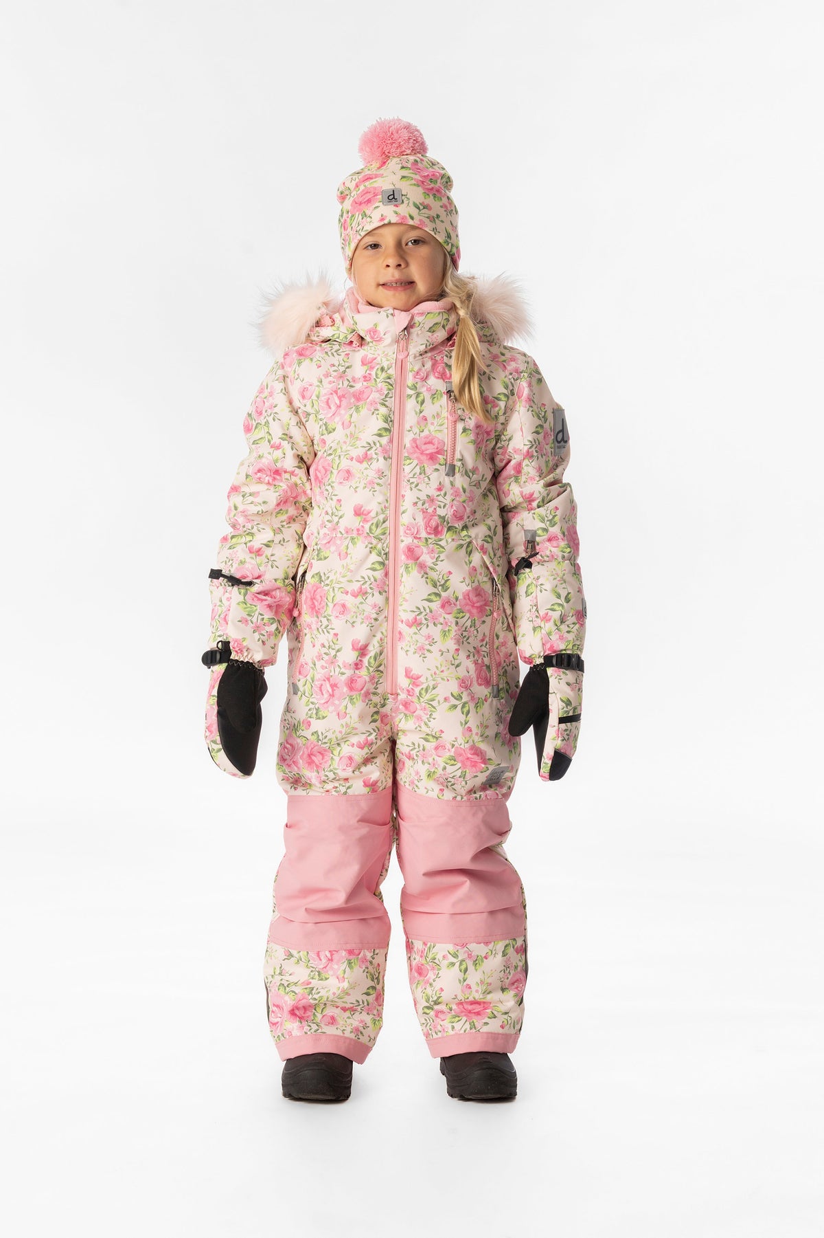 Kids One Piece Play Snowsuit Beige Vintage Rose Print-1