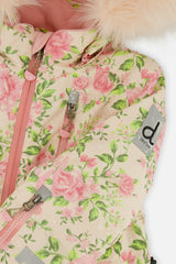Deux par Deux girls' PLAY one-piece snowsuit in beige vintage rose print – additional view 4