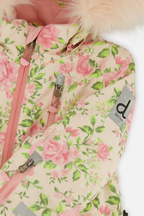 Deux par Deux girls' PLAY one-piece snowsuit in beige vintage rose print – additional view 4
