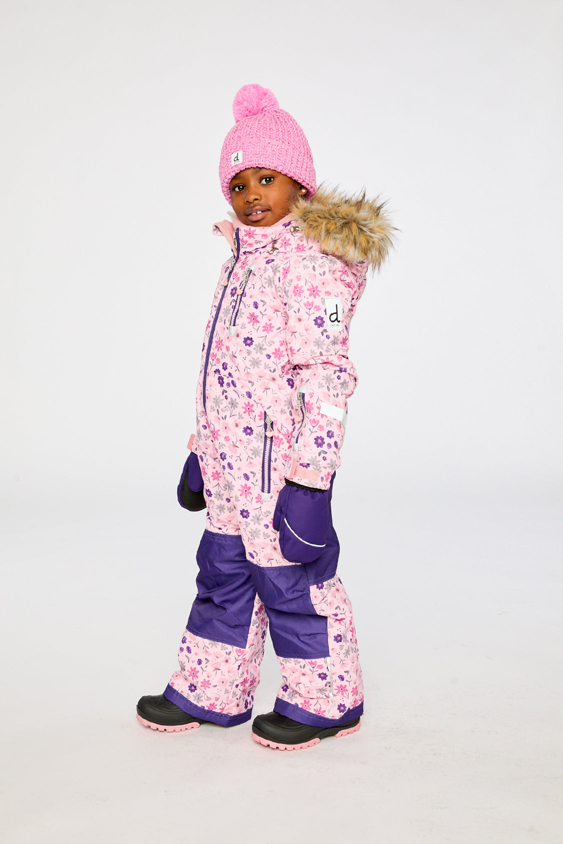 Kids One Piece Play Snowsuit Pink Mini Flower Print-2