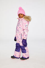 Kids One Piece Play Snowsuit Pink Mini Flower Print-2
