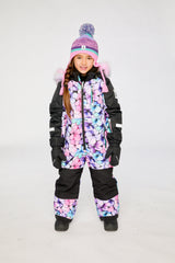 Kids One Piece Play Snowsuit Purple Floral Print-3
