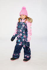 Kids One Piece Play Snowsuit Blue Floral Print-2