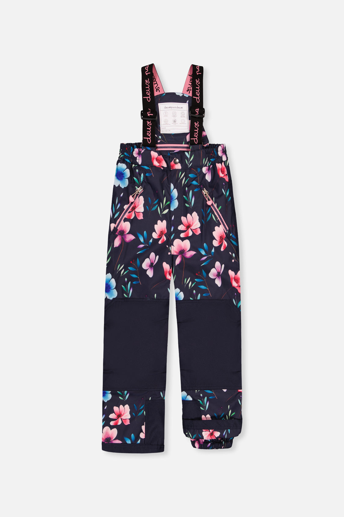 Deux par Deux girls' PLAY snowsuit, pink colorblock and floral print, another studio view