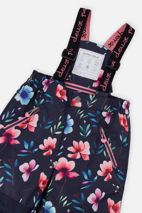 Deux par Deux girls' PLAY snowsuit, pink colorblock and floral print, further studio view