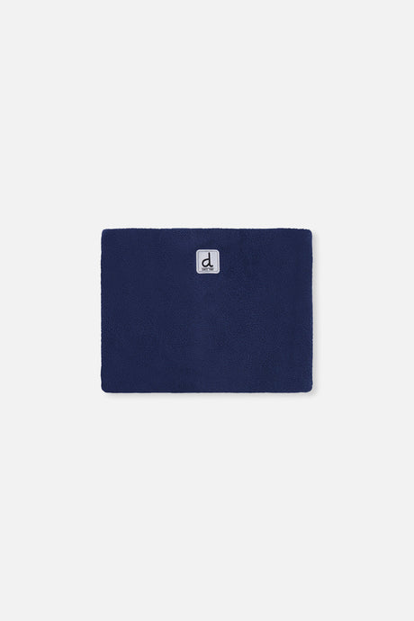 Navy fleece neckwarmer included with the blue floral snowsuit