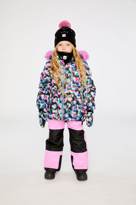 Two Piece Play Snowsuit Black Heart Print With Pink Pants-2