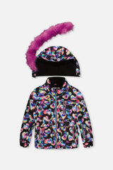 Two Piece Play Snowsuit Black Heart Print With Pink Pants-4