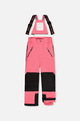 Deux par Deux girls' PLAY snowsuit, black zebra-print jacket with pink pants, another studio view