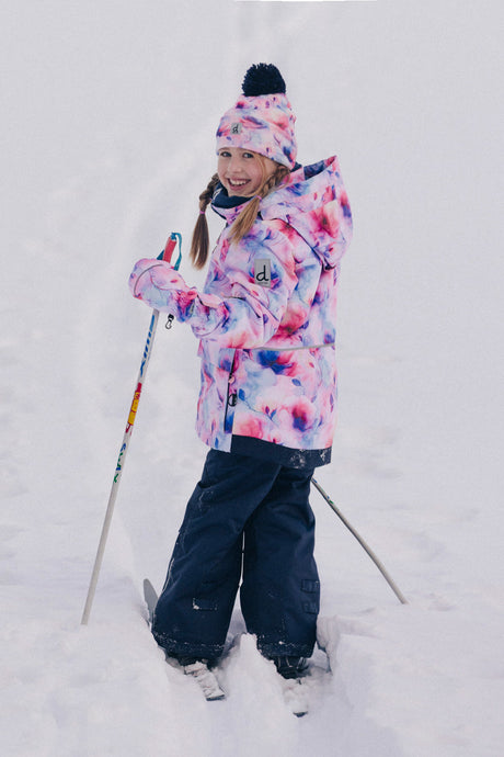 Two Piece Play Snowsuit Mauve Watercolor Floral Print With Navy Pants-1