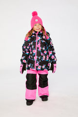Two Piece Play Snowsuit Black Rose Print With Pink Pants-1
