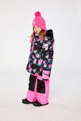 Two Piece Play Snowsuit Black Rose Print With Pink Pants-2