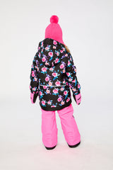 Two Piece Play Snowsuit Black Rose Print With Pink Pants-3