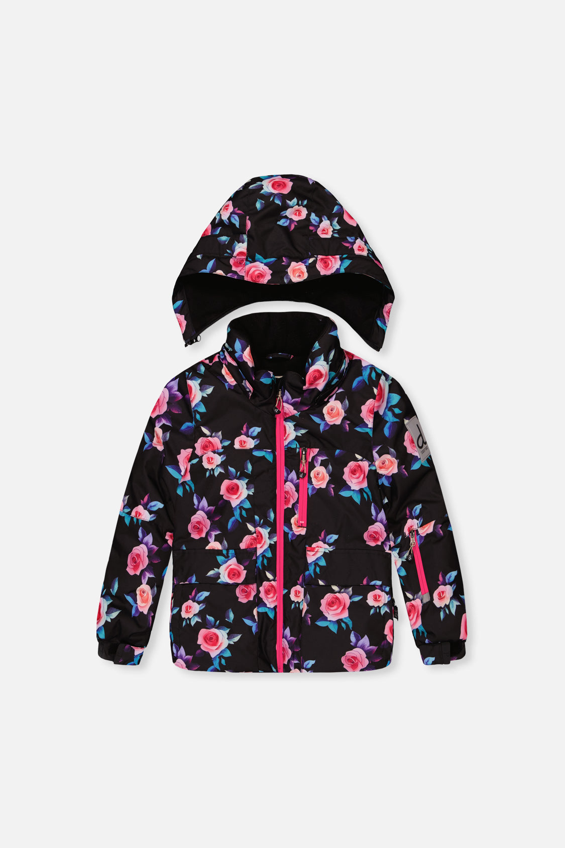 Two Piece Play Snowsuit Black Rose Print With Pink Pants-4