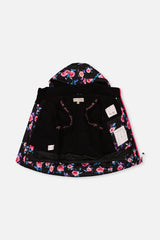 Deux par Deux girls' PLAY two-piece snowsuit in black rose print, additional angle