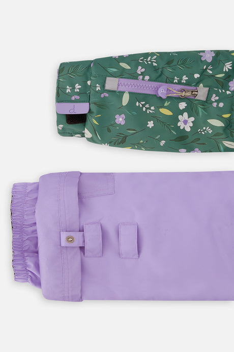 Deux par Deux green mini flower PLAY snowsuit with purple pants, product photo 10
