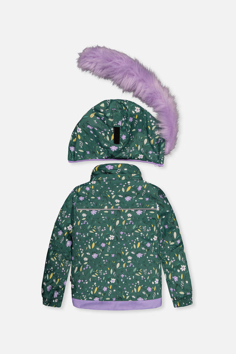 Deux par Deux green mini flower PLAY snowsuit with purple pants, product photo 3