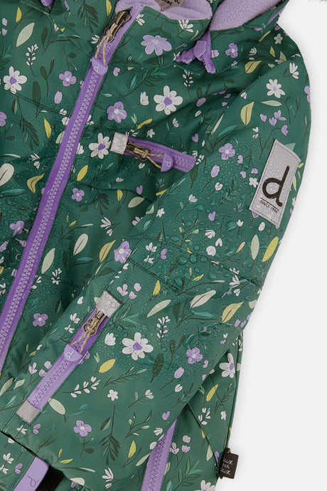 Deux par Deux green mini flower PLAY snowsuit with purple pants, product photo 8