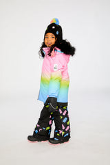 Child wearing the Deux par Deux PLAY snowsuit in Multicolor Gradient, lookbook view