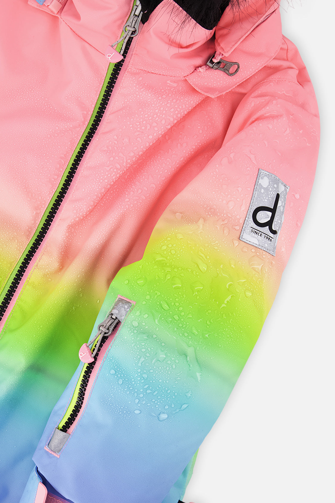 Deux par Deux girls' PLAY two-piece snowsuit in Multicolor Gradient with gummy-bear print pants, additional product view