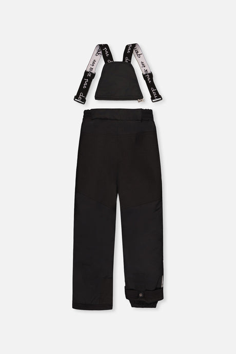 Back view of the black snow bib pants with reinforced seat