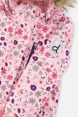 Deux par Deux girls' PLAY snowsuit with pink mini flower jacket and navy snow pants, additional product view