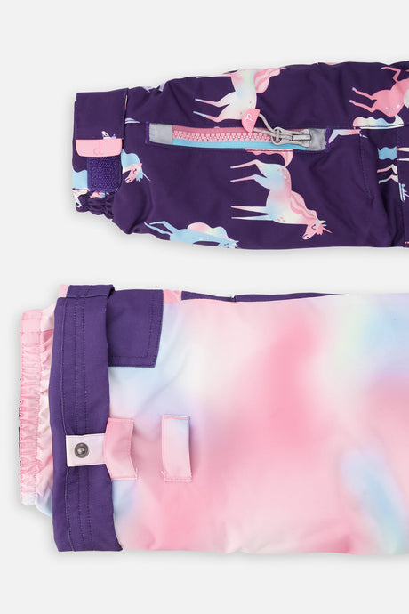 Deux par Deux purple unicorn PLAY snowsuit with multicolored pants, product photo 10