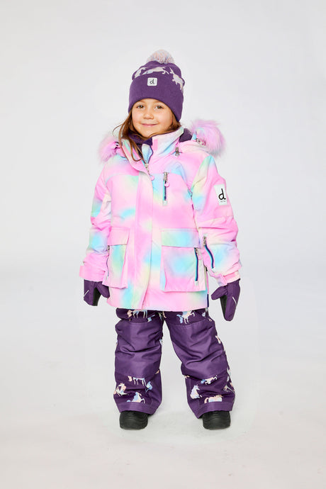 Two Piece Play Snowsuit Multicolored With Purple Unicorn Print Pants-1