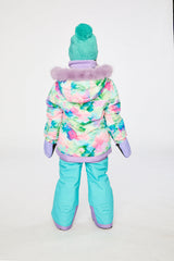 Deux par Deux Two Piece Play Snowsuit Multicolored With A Diamond Pattern With Turquoise And Purple Pants