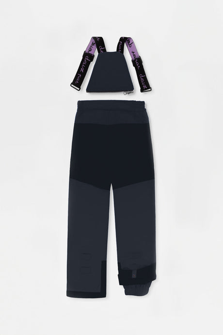 Deux par Deux girls' PLAY snowsuit with pink mountain-print jacket and black snow pants, alternate angle