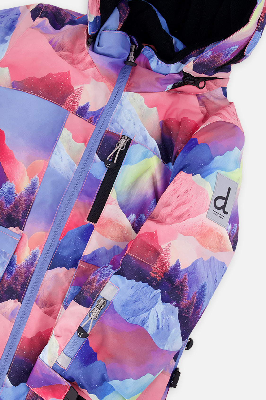 Deux par Deux Two Piece Play Snowsuit Pink Mountain Print With Black Pants