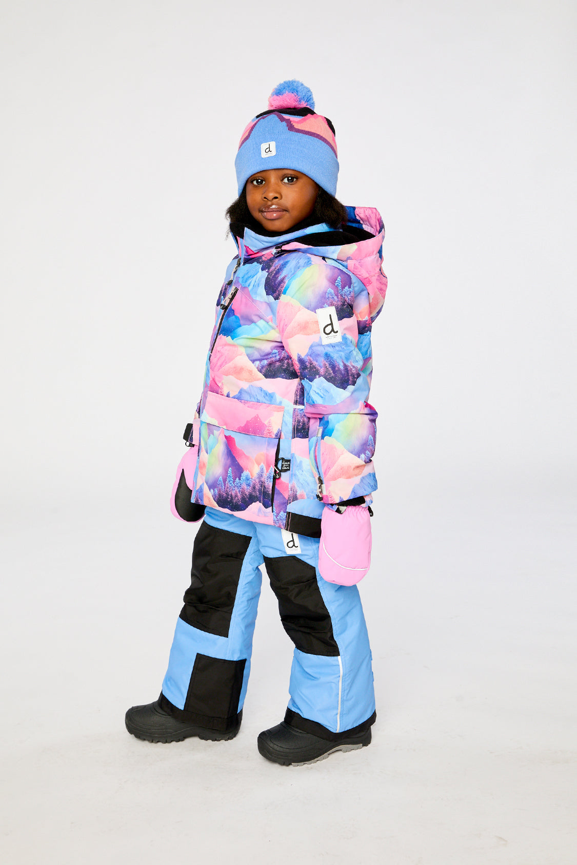 Two Piece Play Snowsuit Pink Mountain Print With Blue Pants-4