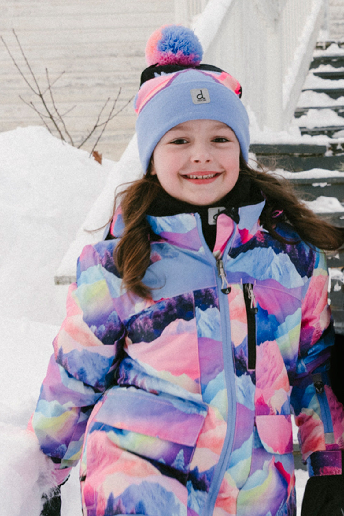 Two Piece Play Snowsuit Pink Mountain Print With Blue Pants-2
