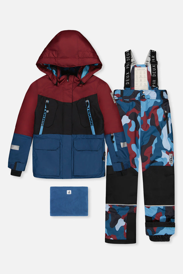 Two Piece Teknik Snowsuit Blue And Red Camouflage-0