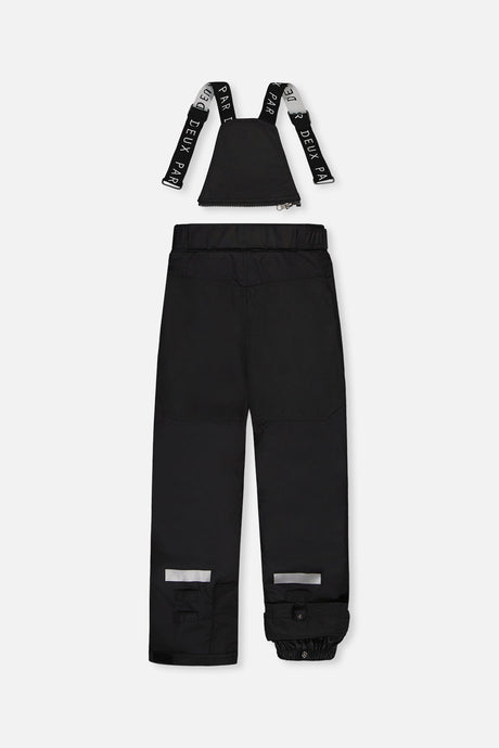 Deux par Deux boys' Teknik two-piece snowsuit in black and royal blue – snow pants, back view