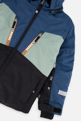 Deux par Deux boys' TEKNIK two-piece snowsuit in navy blue, additional studio angle