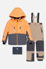 Two Piece Teknik Snowsuit Bright Orange Grey And Taupe-0