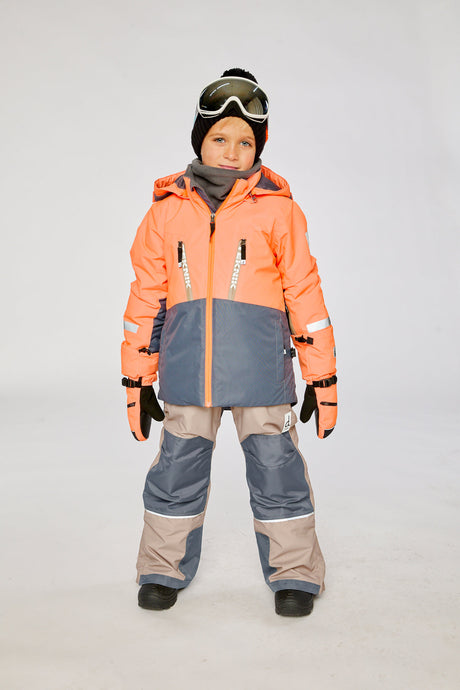 Two Piece Teknik Snowsuit Bright Orange Grey And Taupe-1
